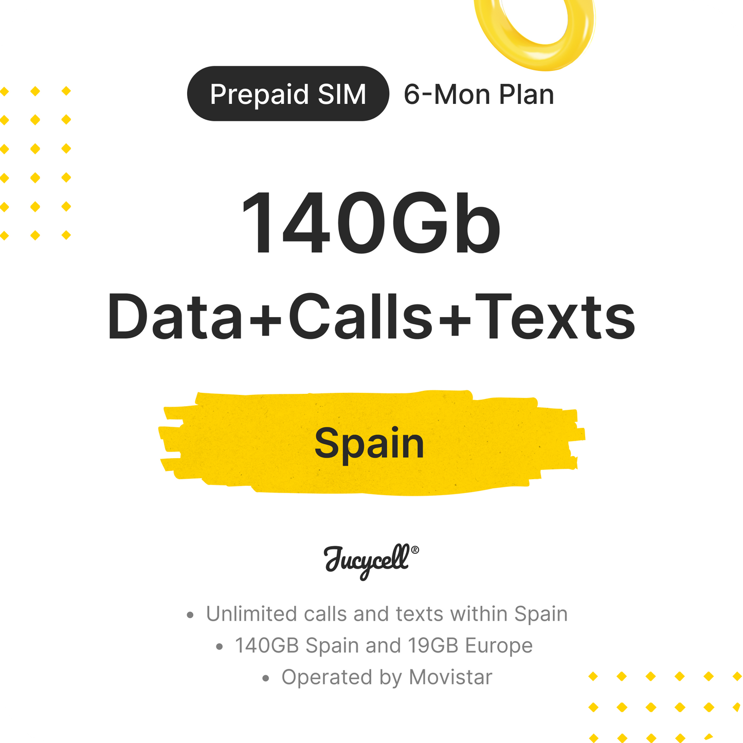 Prepaid SIM Spain 140Gb Data, Texts & Calls