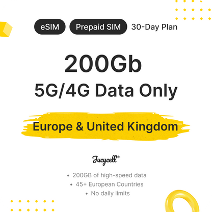 Prepaid SIM, eSIM Europe & United Kingdom 200Gb Data Only