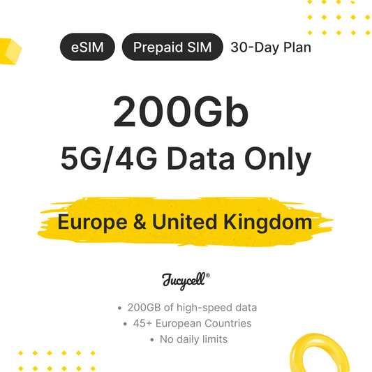 Prepaid SIM, eSIM Europe & United Kingdom 200Gb Data Only