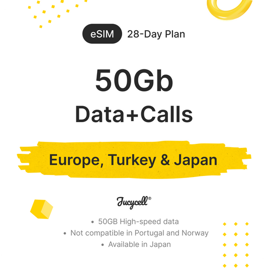 eSIM Europe, Turkey & Japan 50Gb Data & Calls