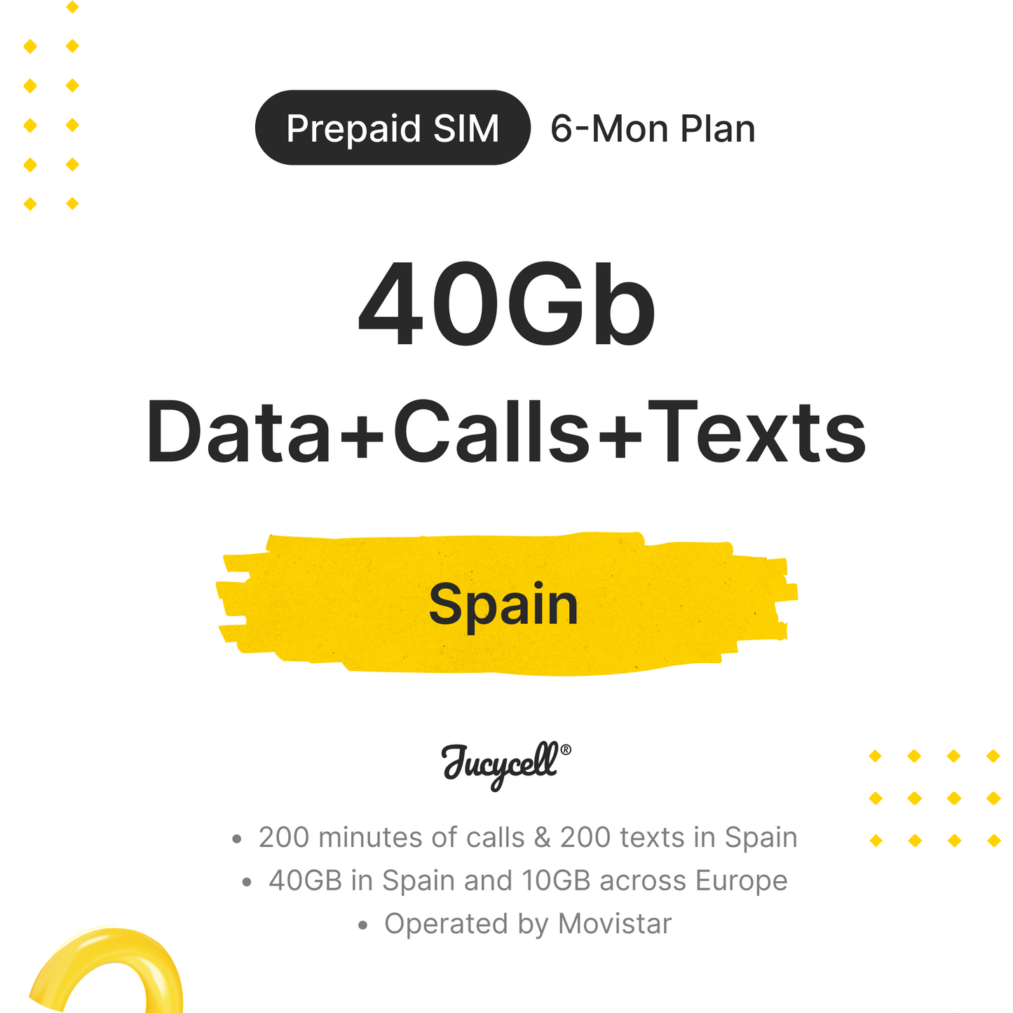 Prepaid SIM Spain 40Gb Data, Texts & Calls